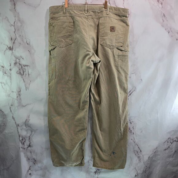 Carhartt Pants Mens 42 X 32 Khaki Tan Brown Canvas Straight Carpenter Loose Fit - Picture 1 of 14